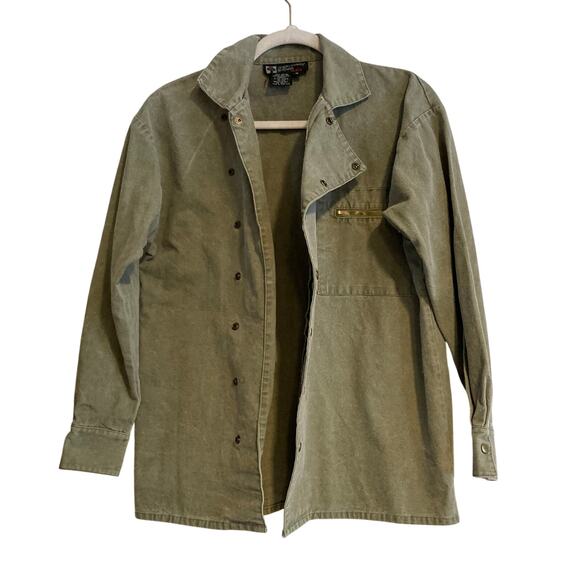 Vintage 90s Army Green Double Breasted Lightweight Skater Cotton Jacket Sz Small - Picture 2 of 16